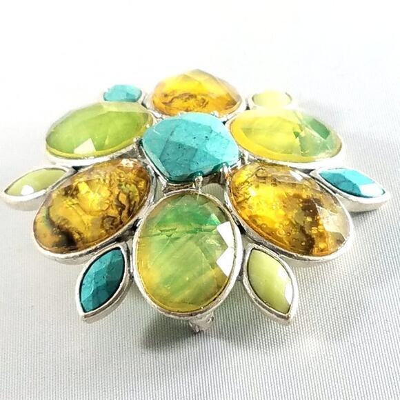 Vintage Liz Claiborne Faux Gemstone Brooch, Glass Cabs, 1990s, 2 1/4 Inches - Picture 4 of 10